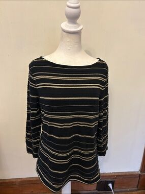 Lauren Ralph Lauren Black and Gold Striped Women’s top Size XL EUC